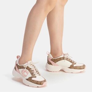 Coach C275 SIG TECH Runner Pink and Khaki Athletic Shoes